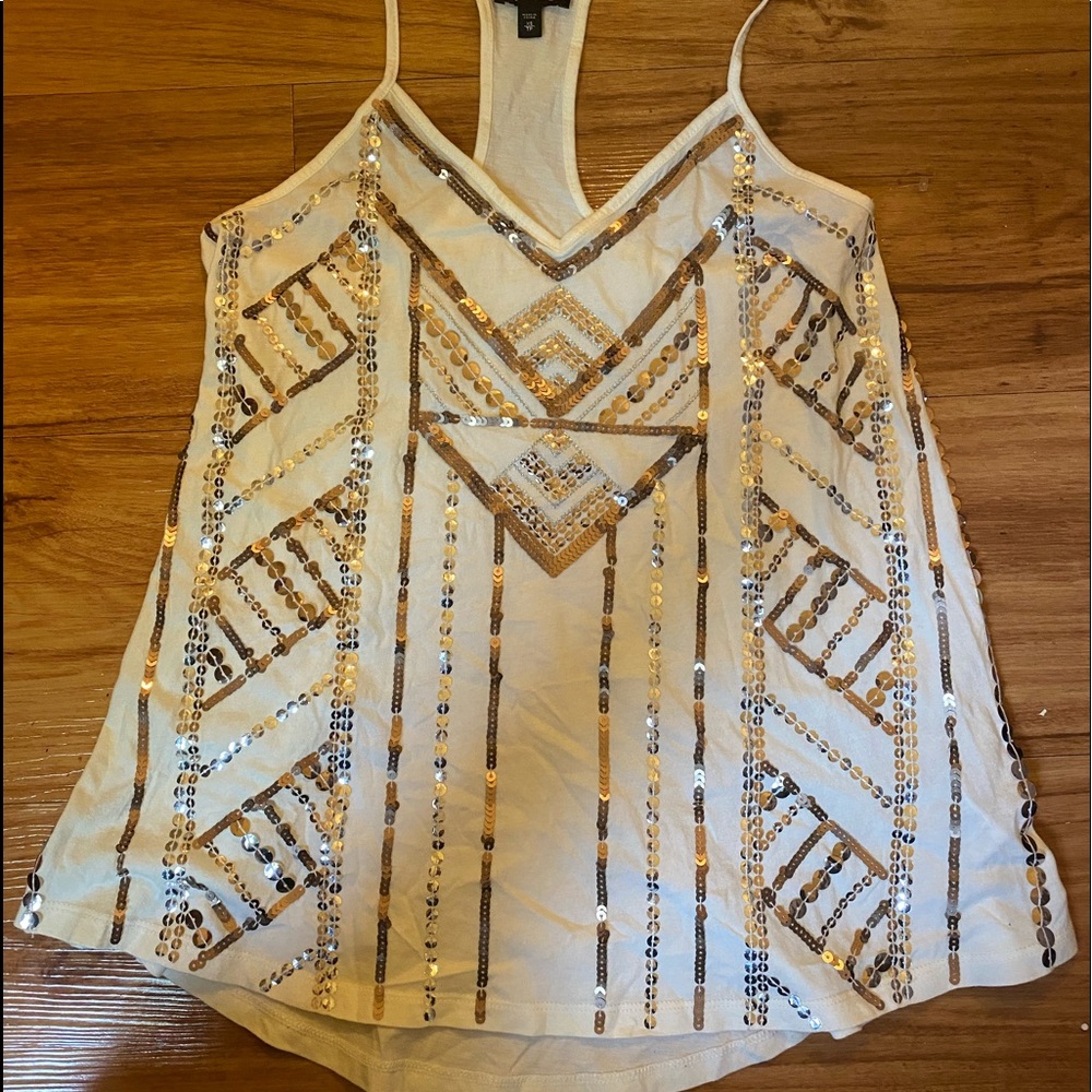 Sold ❌❌❌Express Sequin gold off-white silver top - Picture 1 of 5